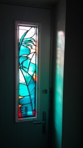 Stained Glass Front Door Palm Leaves Reflections